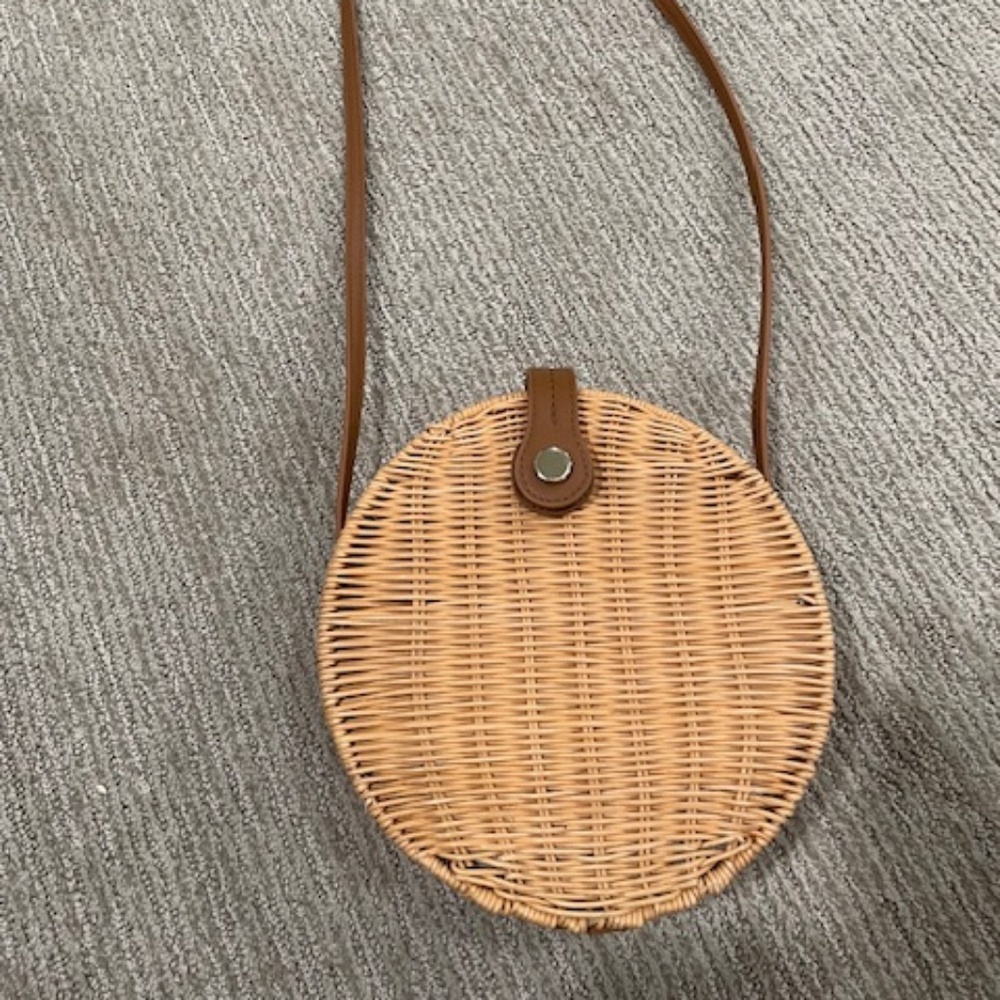 Zara Basics Round Raffia Crossbody Bag